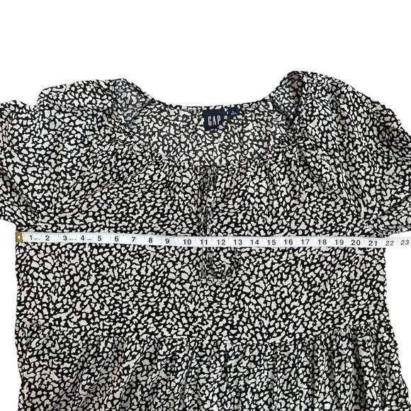 GAP Women's Tie Front Peplum Top Long Sleeve Black White Animal Print Sz Large - Picture 8 of 9